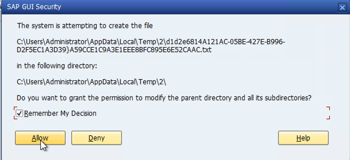 SAP GUI Security prompt