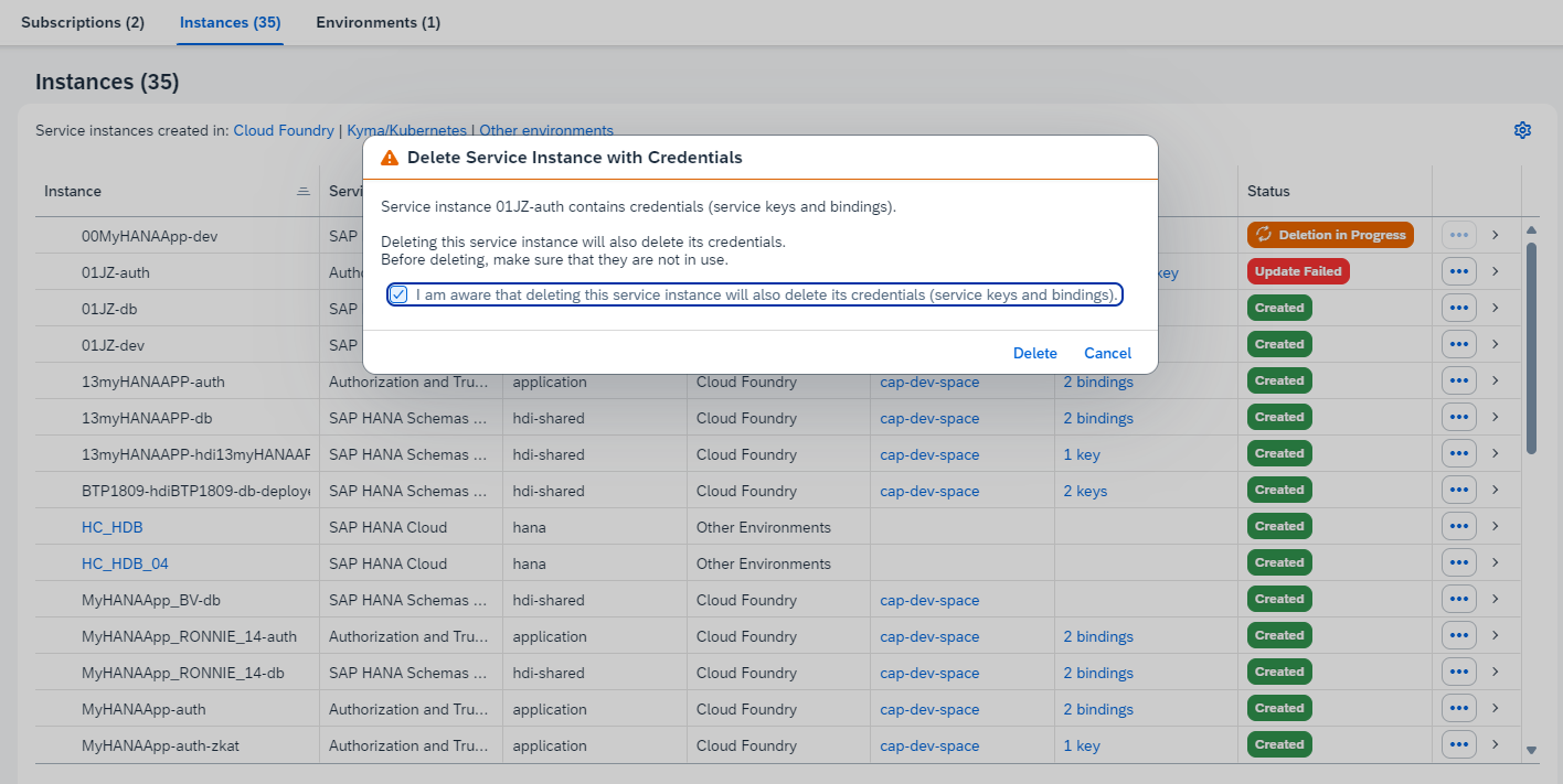 Delete Service Instances