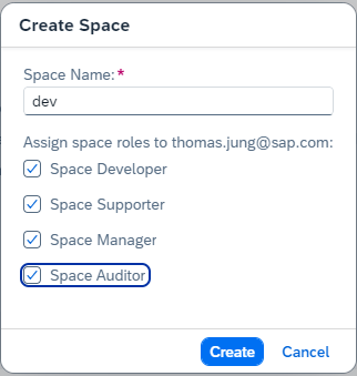 Create Space Dialog