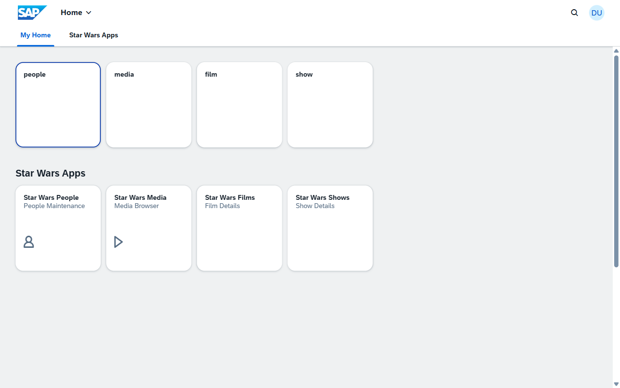 Fiori launchpad with People, Films, and Shows tiles