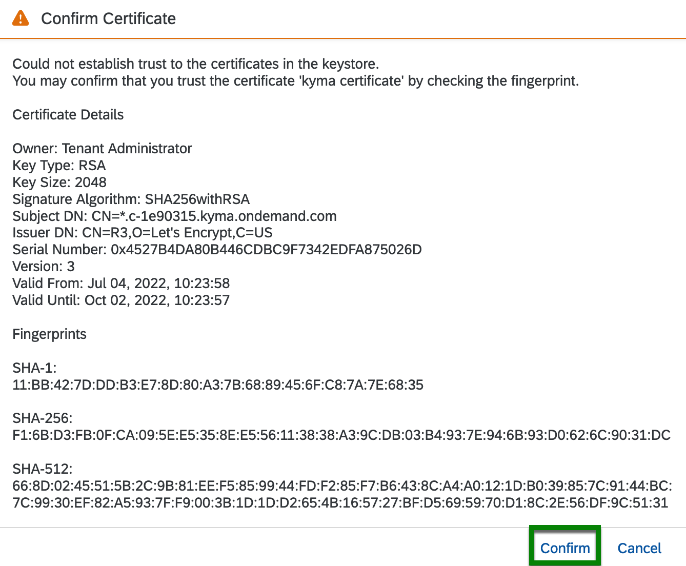 Confirm certificate