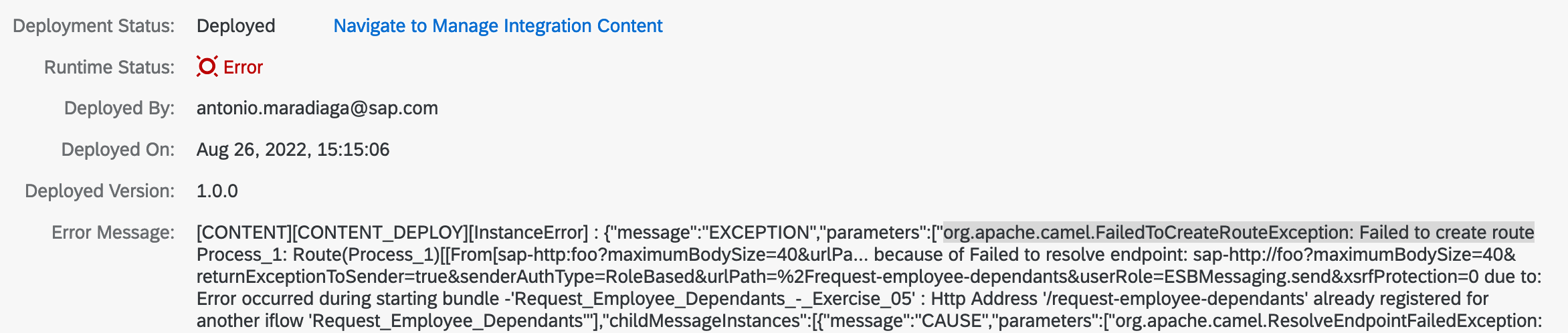 Deploy status - HTTP address error