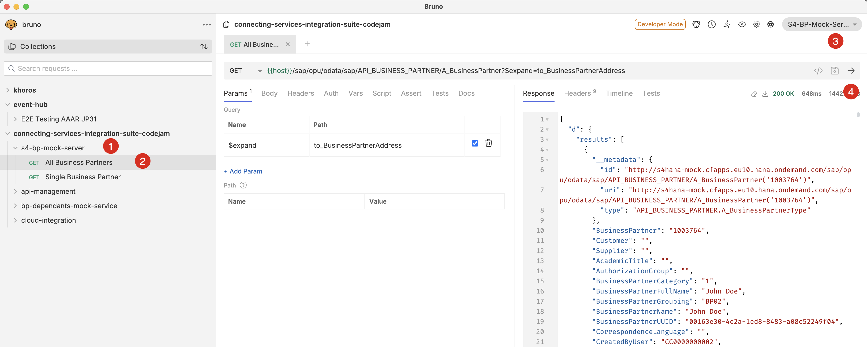 Open request and select environment in Bruno