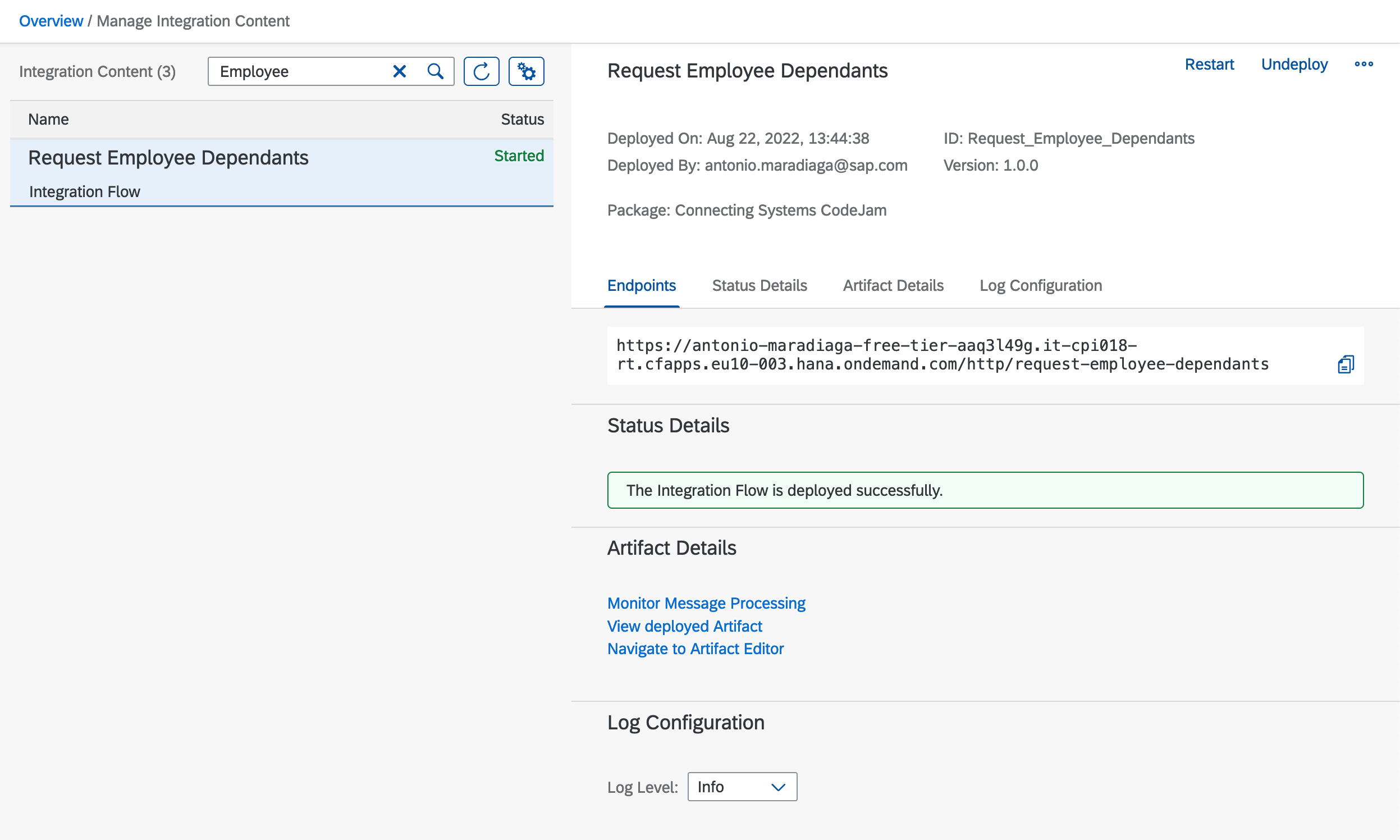 Deployed content - HTTP endpoint URL