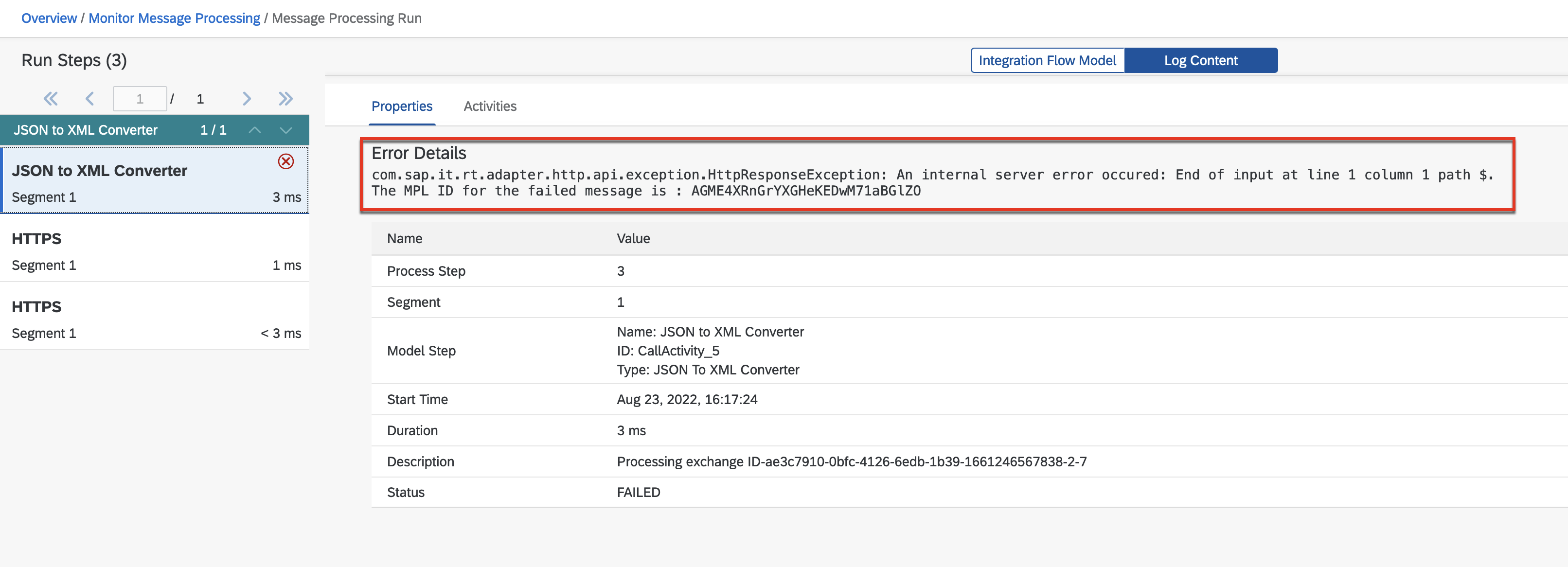 Message monitoring - Failed message details