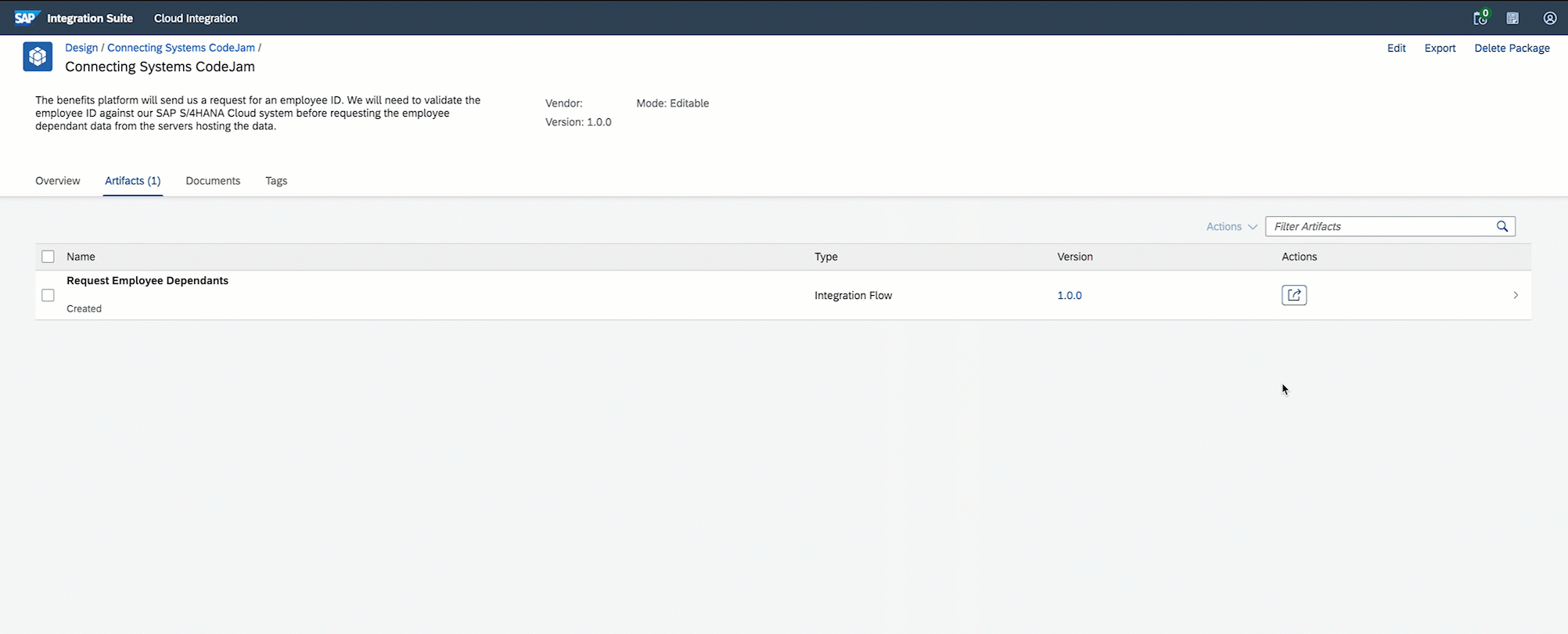 Connect the integration flow to the European instance of the BP Dependants service