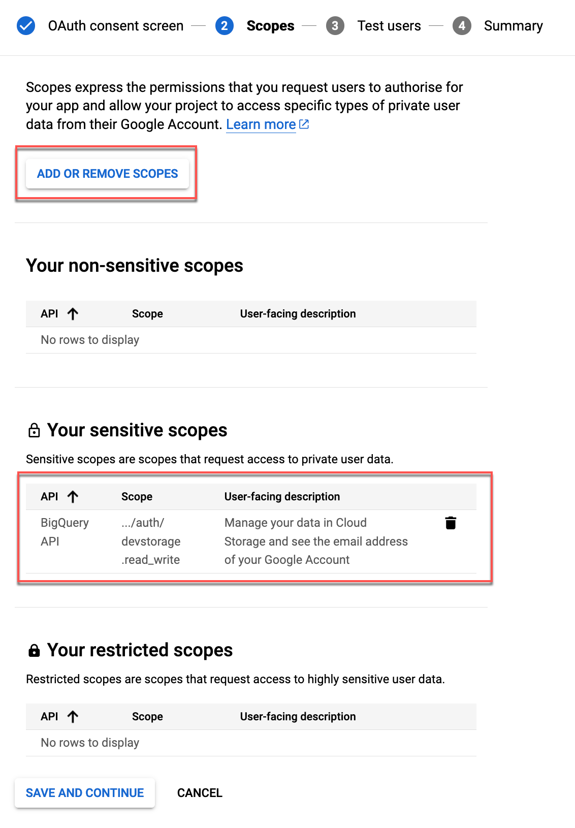 App registration - scopes