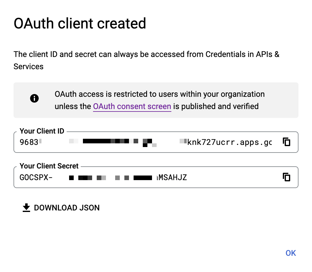 OAuth client created