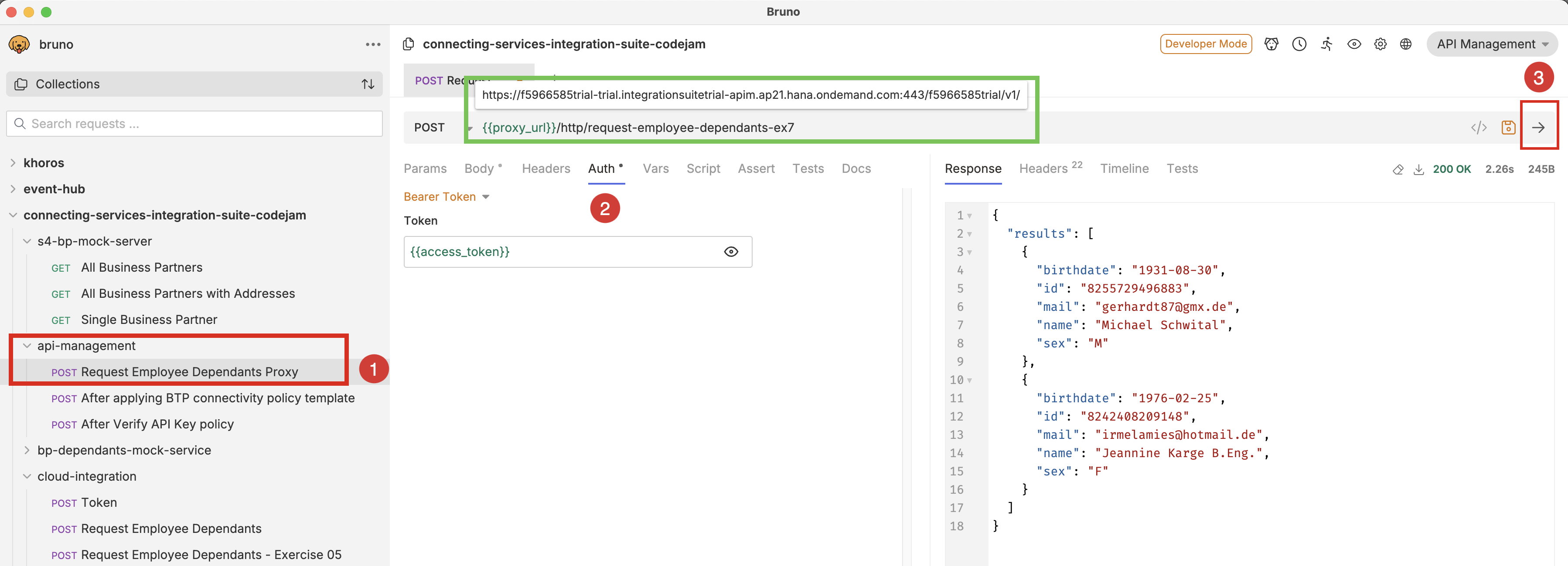 Send message via API Management from Bruno
