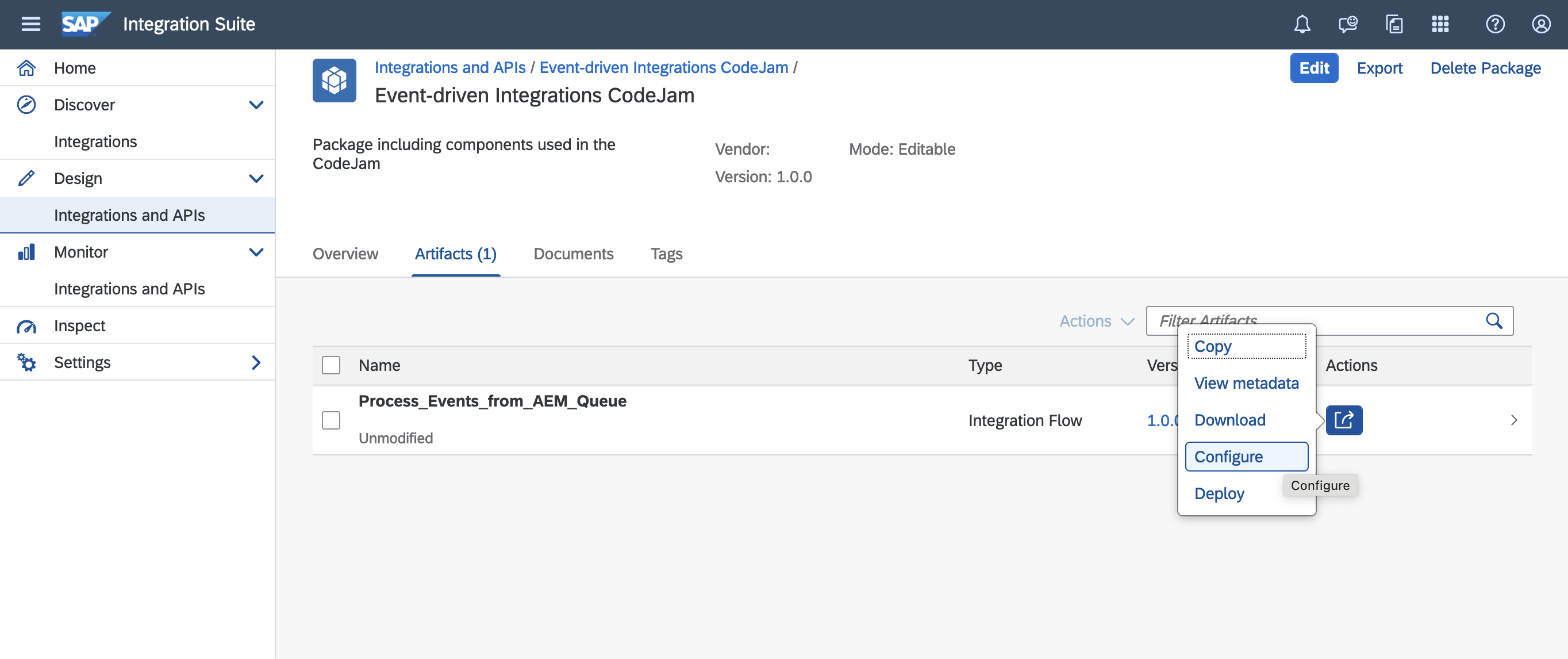 Configure integration flow