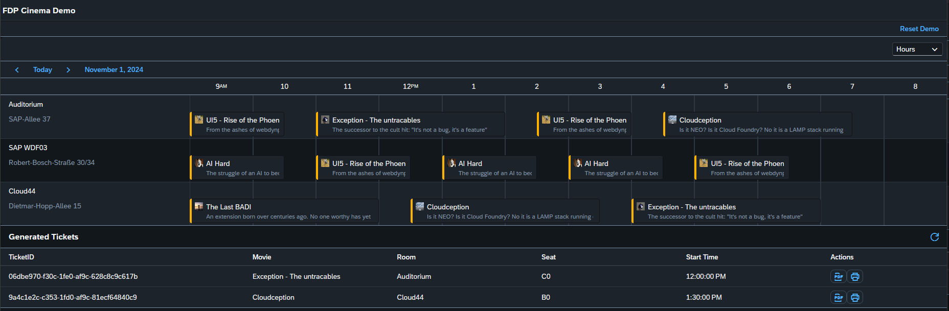 Our goal, a cinema ticket system with printing functionality Cinema Demo